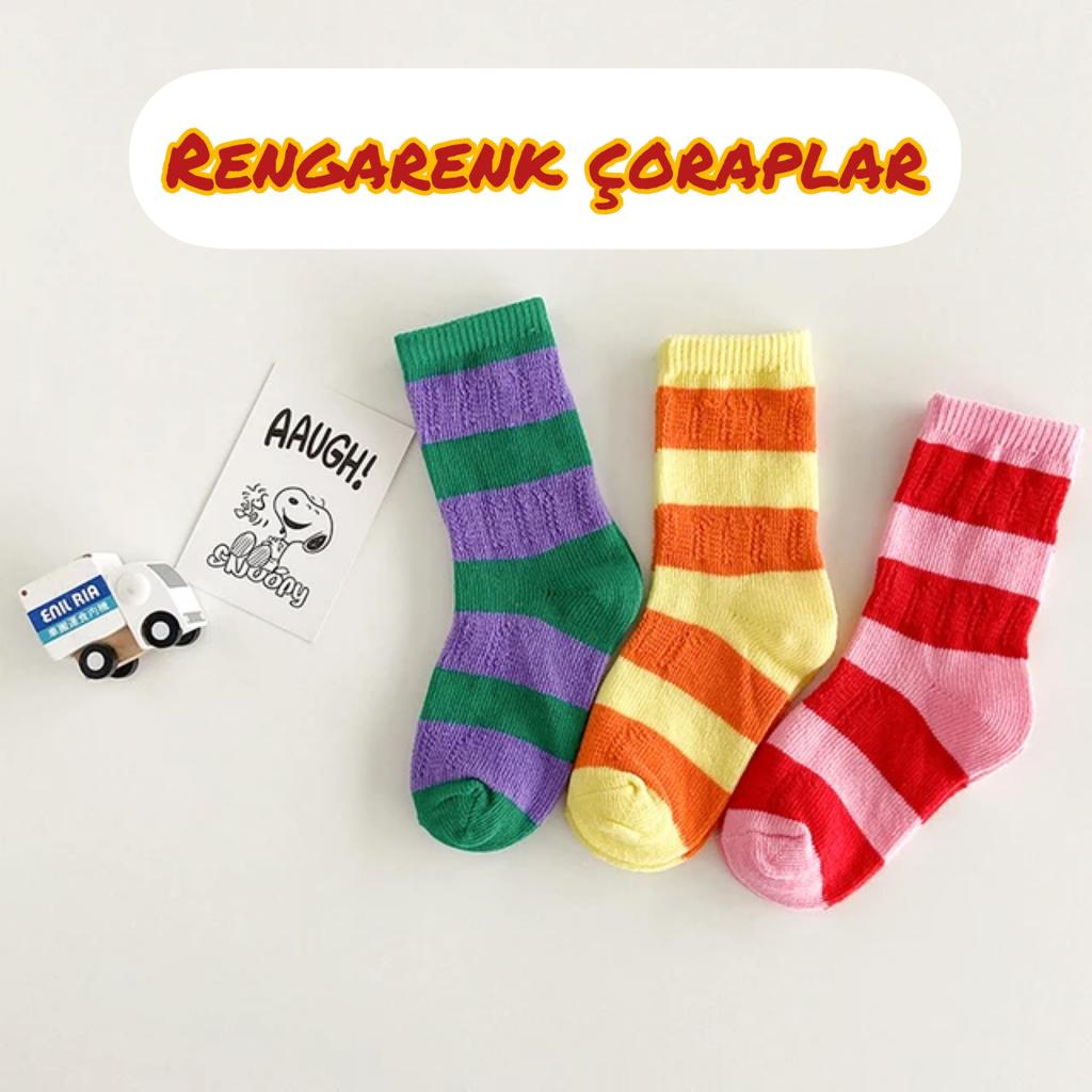 11'li 7-9 Yaş Rengarenk Çocuk Soket Çorap